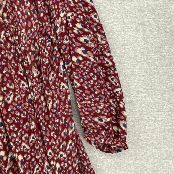 Umgee Dress Womens 1XL Burgandy Wine Baby Doll Long Sleeve Short Boho Chic - Picture 5 of 12